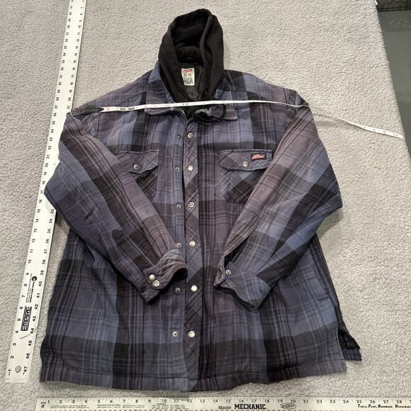 Dickies Men's Quilted Lined Woven Flannel Jacket Hoodie Button Zip Blue Plaid XL - Picture 1 of 8